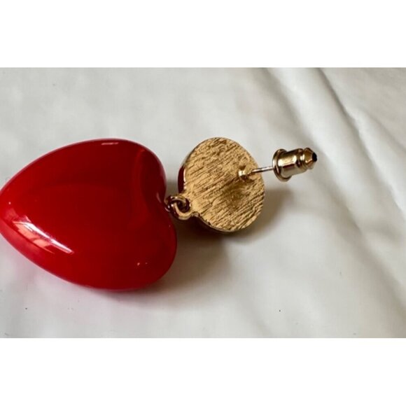 Faux Pearl Studs w/Enamel Luster Red Heart Corozon earrings Flirty party/formal - Picture 10 of 10